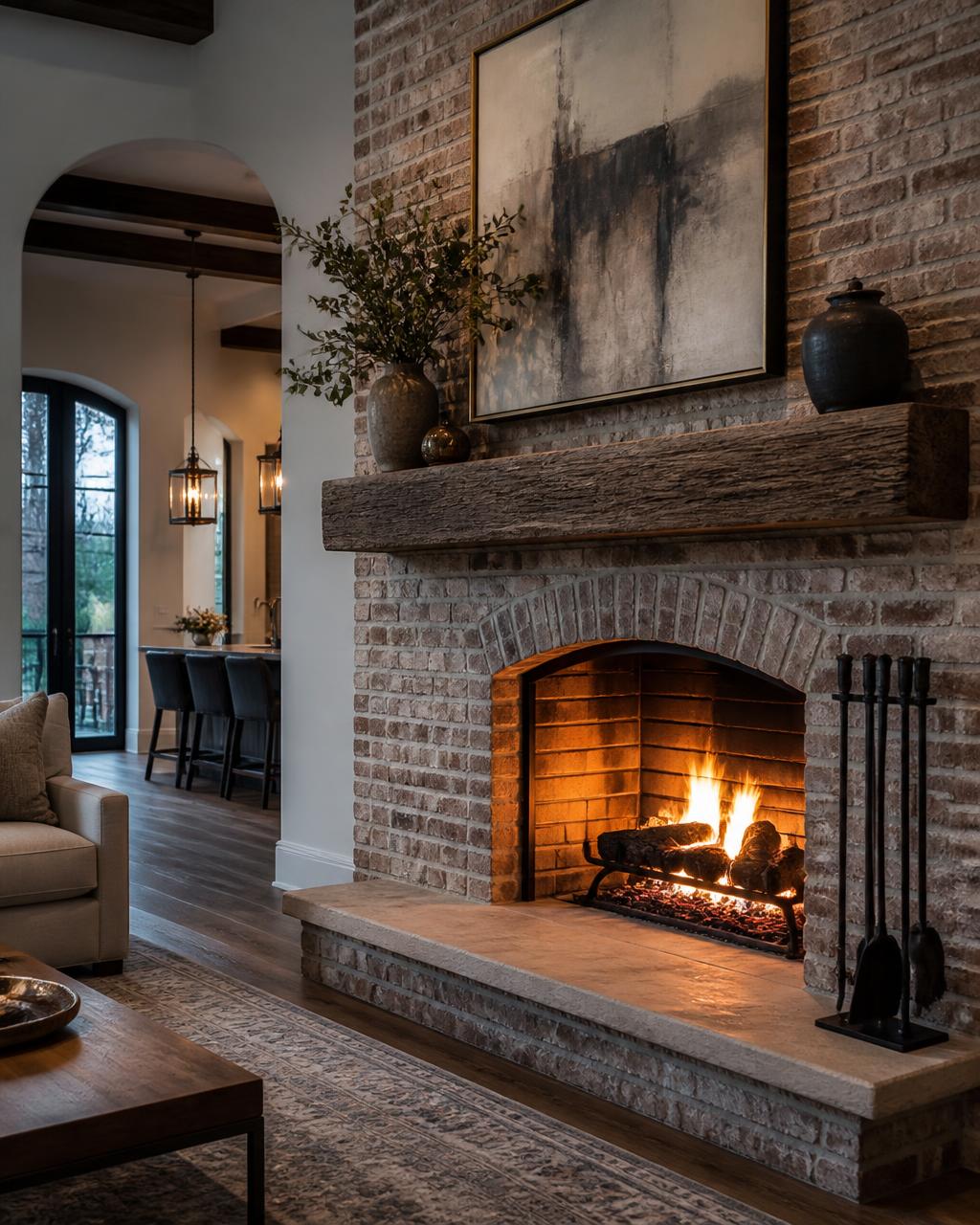Modern brick fireplace in a Topeka, KS home